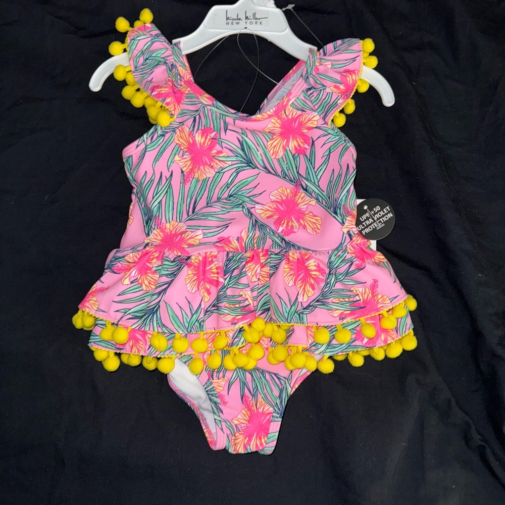 Nicole Miller Tropical Pink and Yellow Kids Swim One Piece